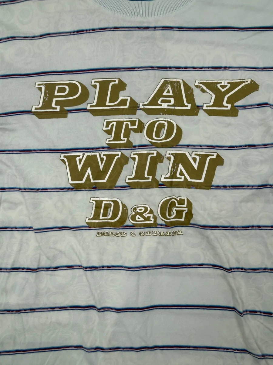 2000s Dolce & Gabbana Light Blue Play to Win Striped T-Shirt IxGBBla 4