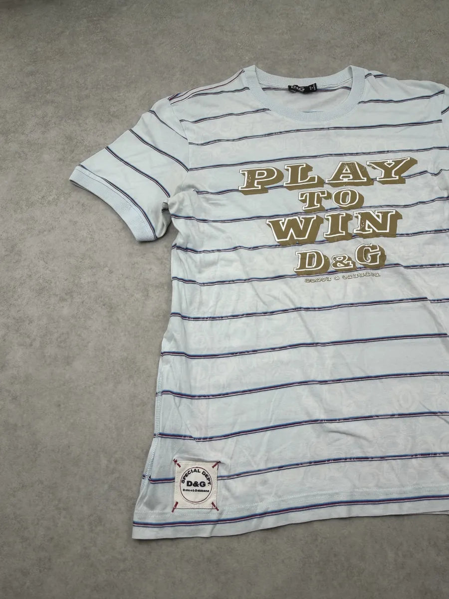 2000s Dolce & Gabbana Light Blue Play to Win Striped T-Shirt IxGBBla 3