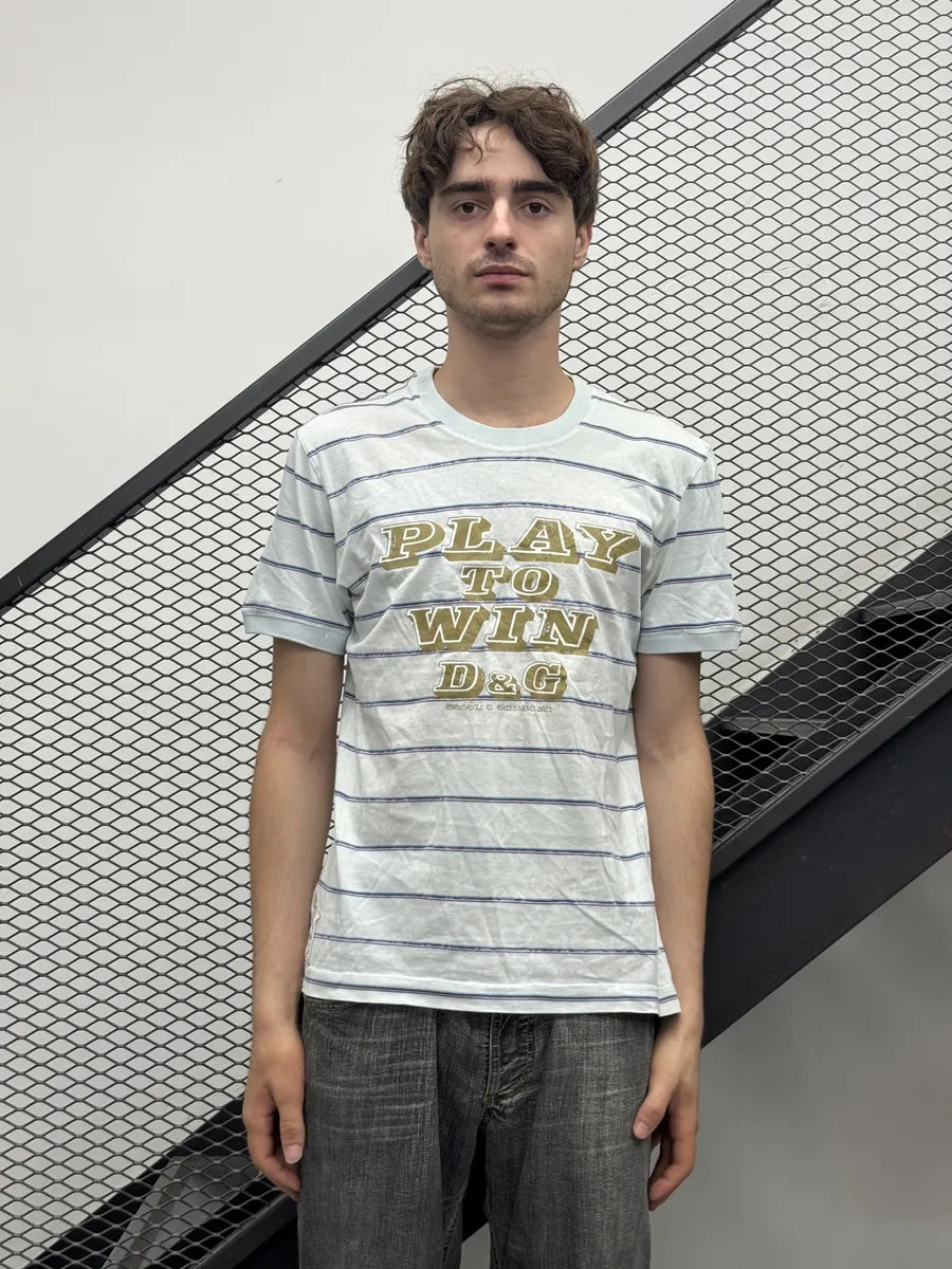 2000s Dolce & Gabbana Light Blue Play to Win Striped T-Shirt IxGBBla 1