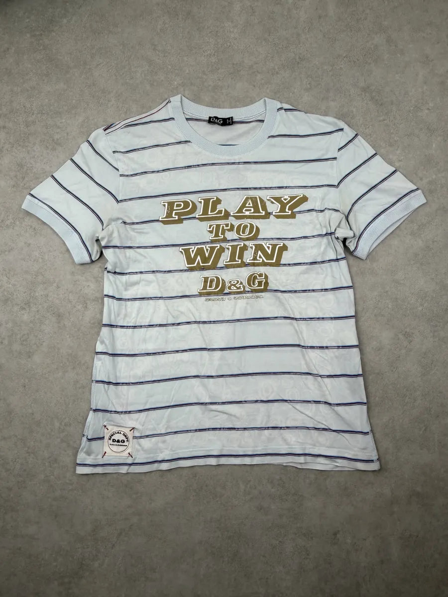 2000s Dolce & Gabbana Light Blue Play to Win Striped T-Shirt IxGBBla 0