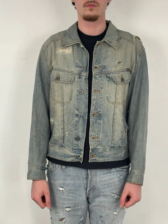 SS2004 Dolce & Gabbana Light Blue Distressed Denim Jacket TEgbvyD 1