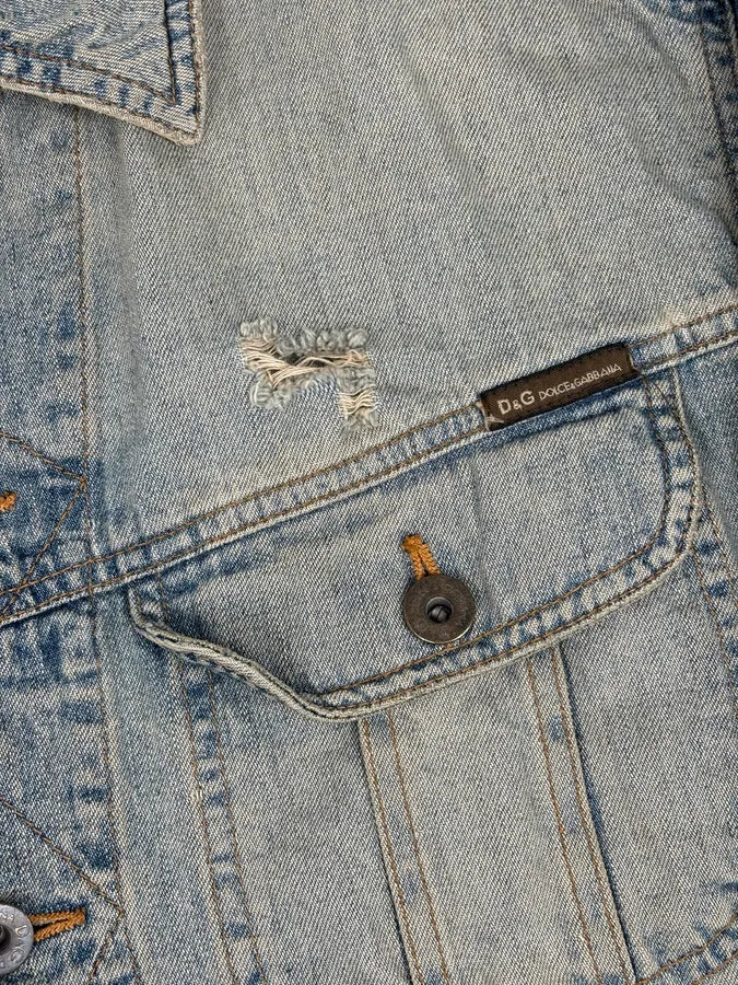 SS2004 Dolce & Gabbana Light Blue Distressed Denim Jacket TEgbvyD 7