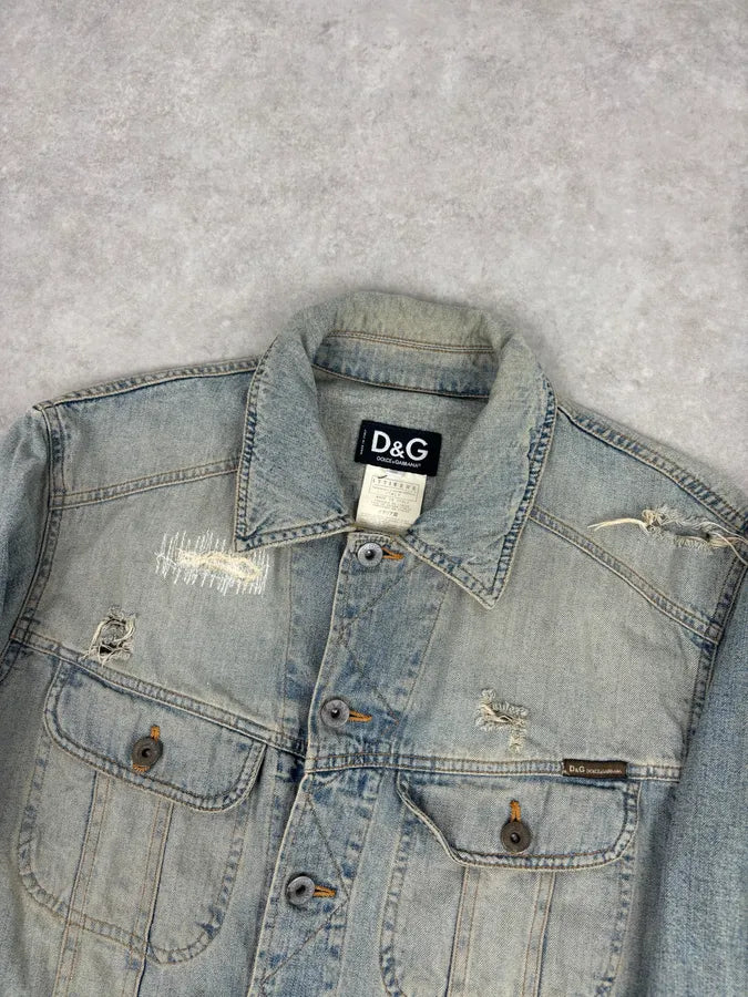 SS2004 Dolce & Gabbana Light Blue Distressed Denim Jacket TEgbvyD 3