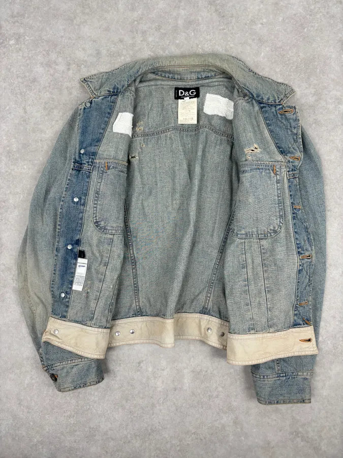 SS2004 Dolce & Gabbana Light Blue Distressed Denim Jacket TEgbvyD 6