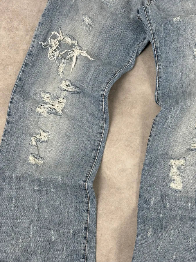 SS2005 Dolce & Gabbana Snakeskin Waisted Blue Denim Distressed Jeans fTmGIUs 10