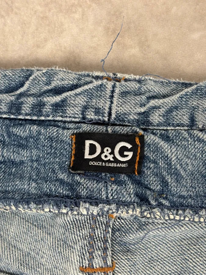 SS2005 Dolce & Gabbana Snakeskin Waisted Blue Denim Distressed Jeans fTmGIUs 12