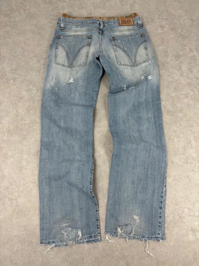 SS2005 Dolce & Gabbana Snakeskin Waisted Blue Denim Distressed Jeans fTmGIUs 5