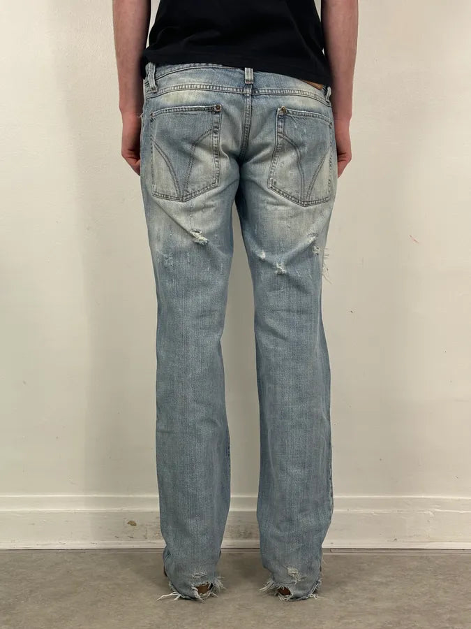SS2005 Dolce & Gabbana Snakeskin Waisted Blue Denim Distressed Jeans fTmGIUs 3