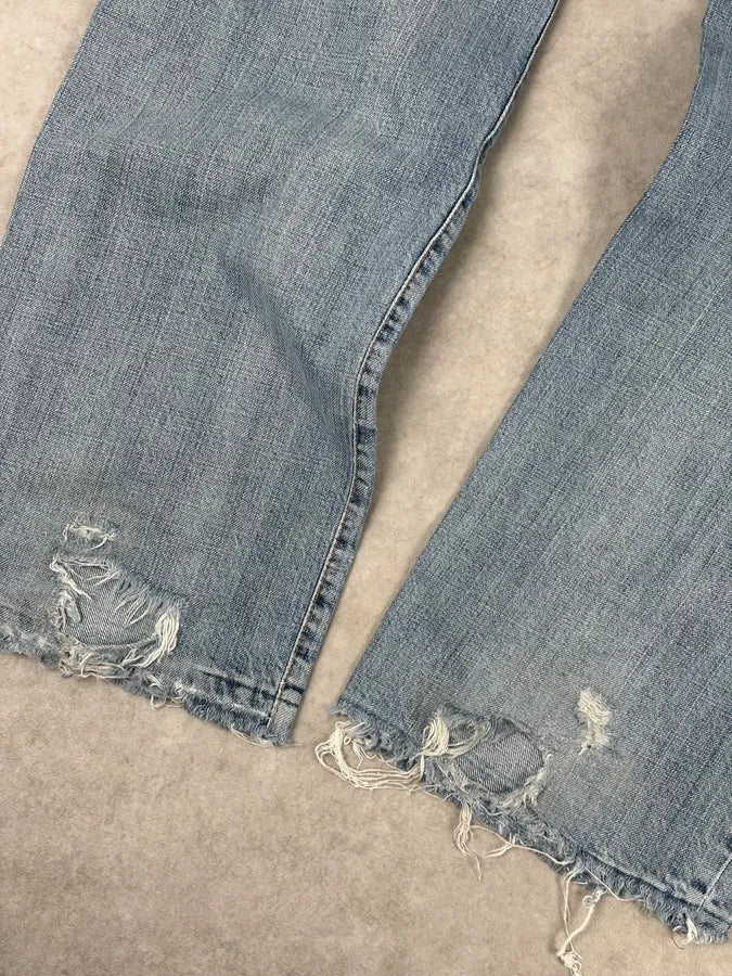 SS2005 Dolce & Gabbana Snakeskin Waisted Blue Denim Distressed Jeans fTmGIUs 11