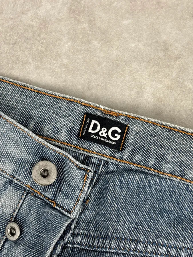 SS2005 Dolce & Gabbana Light Blue Denim Distressed Superman Jeans INgCqDN 11