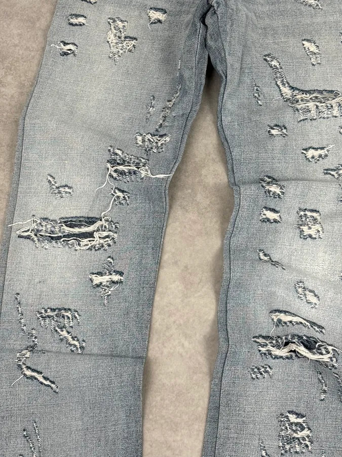 SS2005 Dolce & Gabbana Light Blue Denim Distressed Superman Jeans INgCqDN 9