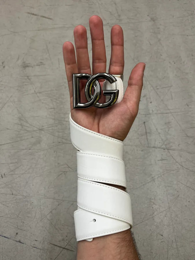 Dolce & Gabbana Logo Buckle White Leather Belt cEfOgYt 1