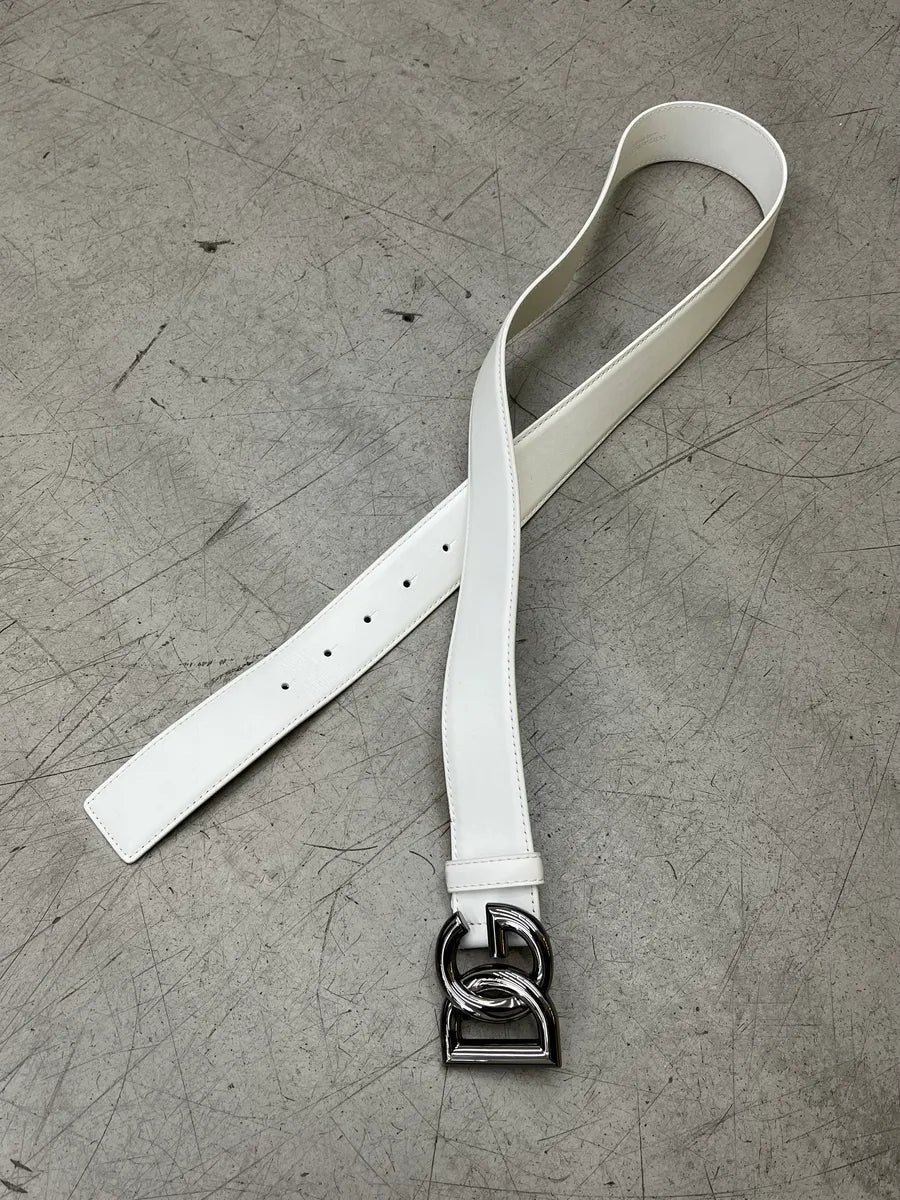 Dolce & Gabbana Logo Buckle White Leather Belt cEfOgYt 2