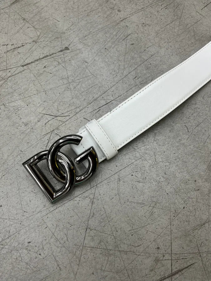 Dolce & Gabbana Logo Buckle White Leather Belt cEfOgYt 4