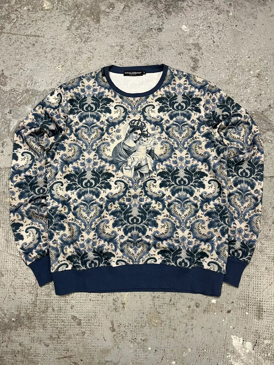 Dolce & Gabbana Maria Blue Dynastie Floral Print Sweater rpAhyQe 0
