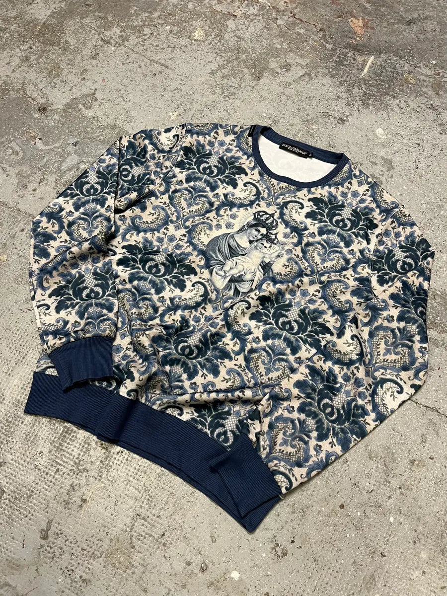 Dolce & Gabbana Maria Blue Dynastie Floral Print Sweater (M/L) rpAhyQe 3