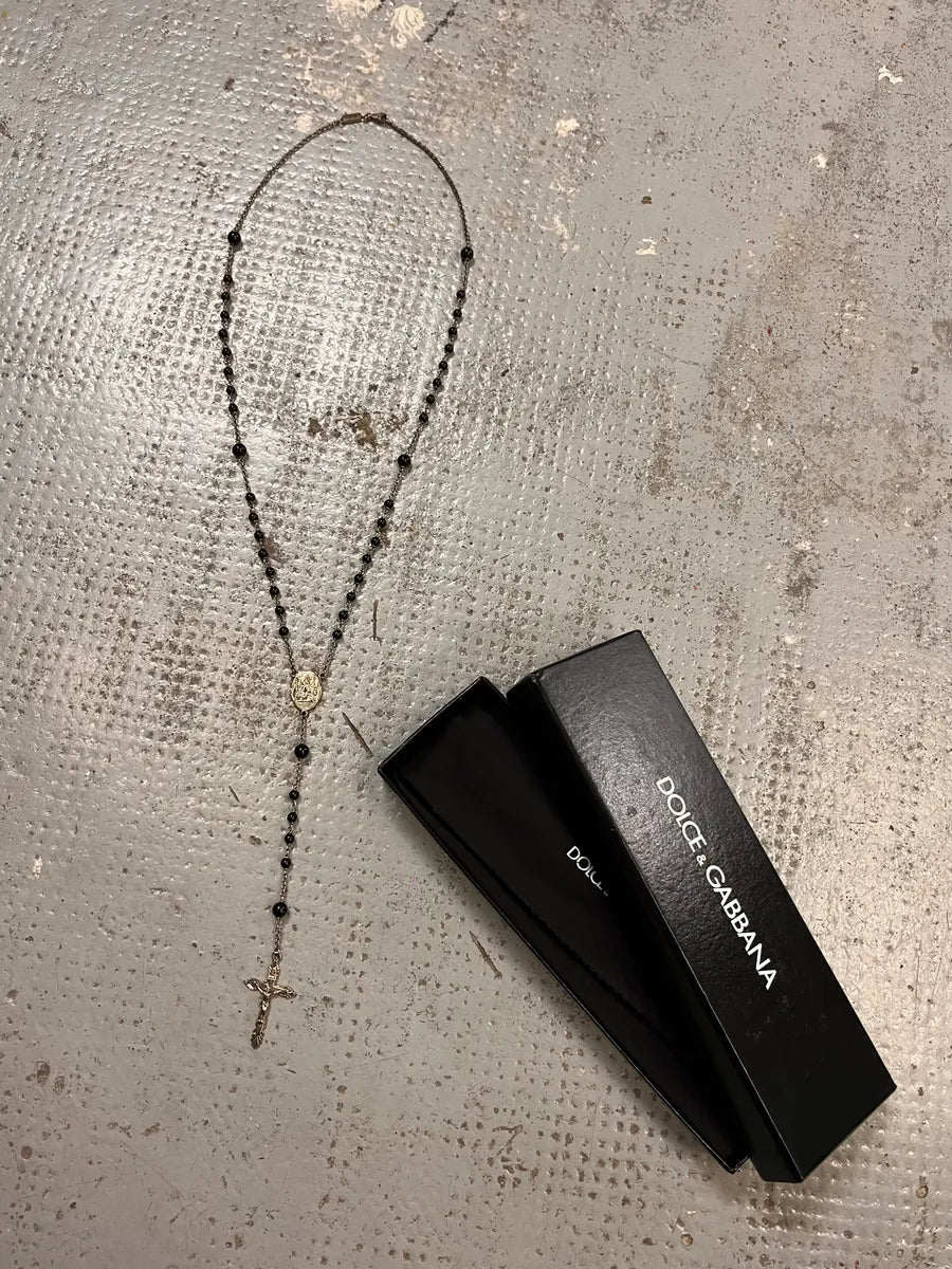 Dolce & Gabbana Metal Medal Cross Black Silver Rosary Necklace voniJvX 0