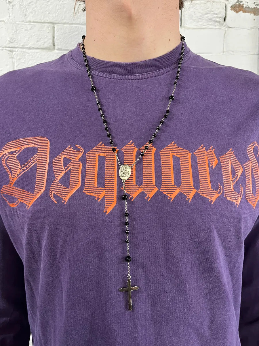 Dolce & Gabbana Metal Medal Cross Black Silver Rosary Necklace voniJvX 1