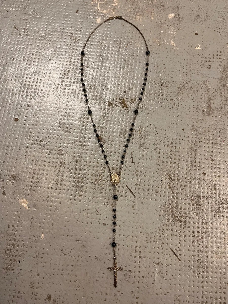 Dolce & Gabbana Metal Medal Cross Black Silver Rosary Necklace voniJvX 2