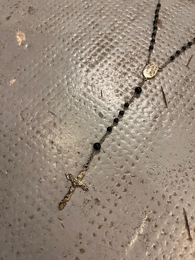 Dolce & Gabbana Metal Medal Cross Black Silver Rosary Necklace voniJvX 3