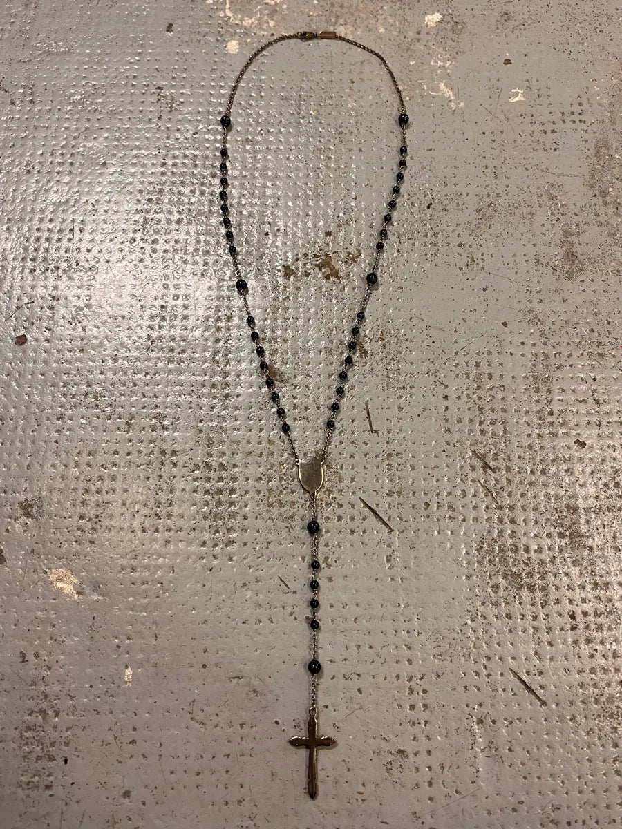 Dolce & Gabbana Metal Medal Cross Black Silver Rosary Necklace voniJvX 5