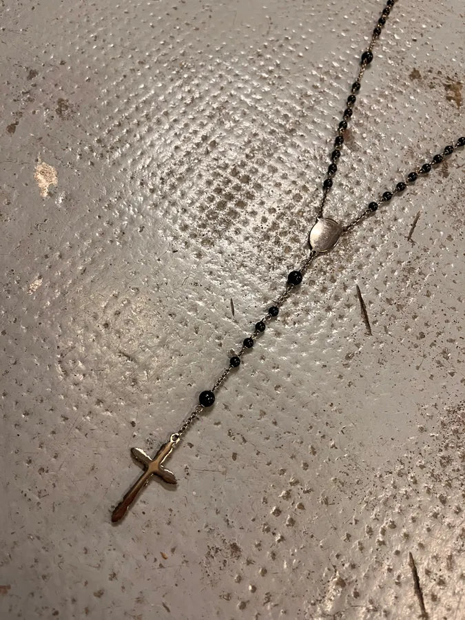 Dolce & Gabbana Metal Medal Cross Black Silver Rosary Necklace voniJvX 6