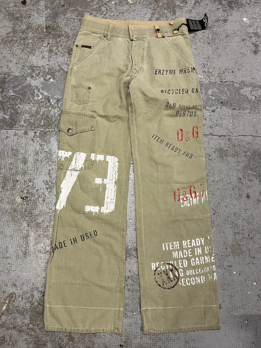 Dolce & Gabbana Military Tag Print Cargo Beige Pants (M) hvONhcn 0