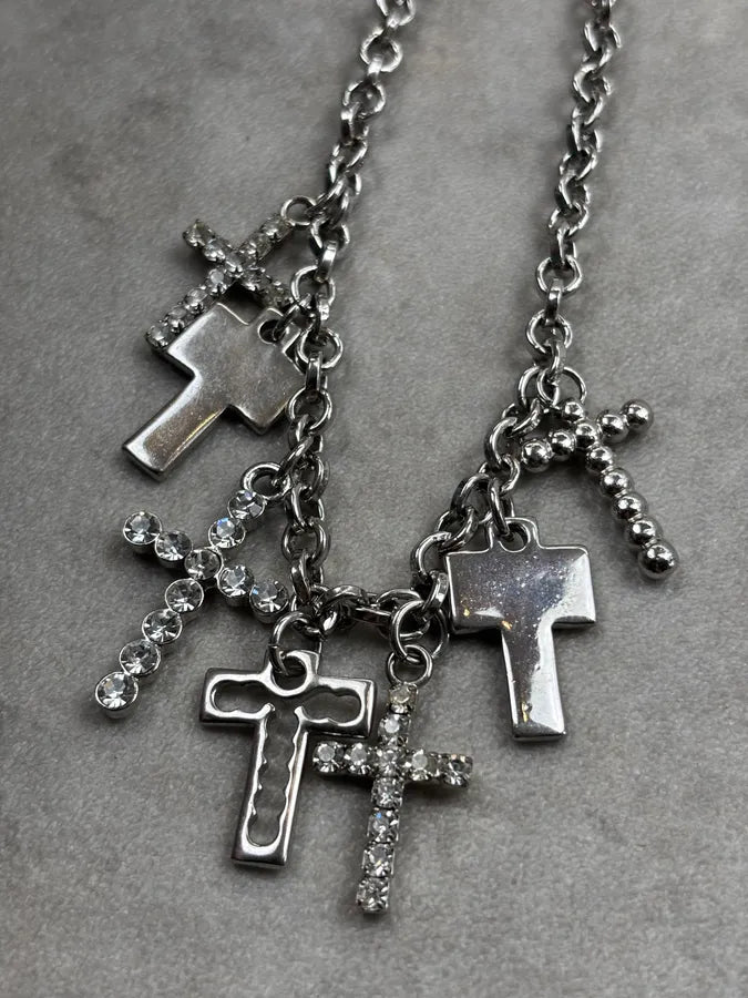 Dolce & Gabbana Multi Cross Silver Pendant Chain Necklace gWfLTnt 7