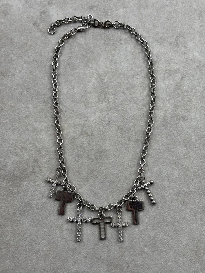 Dolce & Gabbana Multi Cross Silver Pendant Chain Necklace gWfLTnt 0