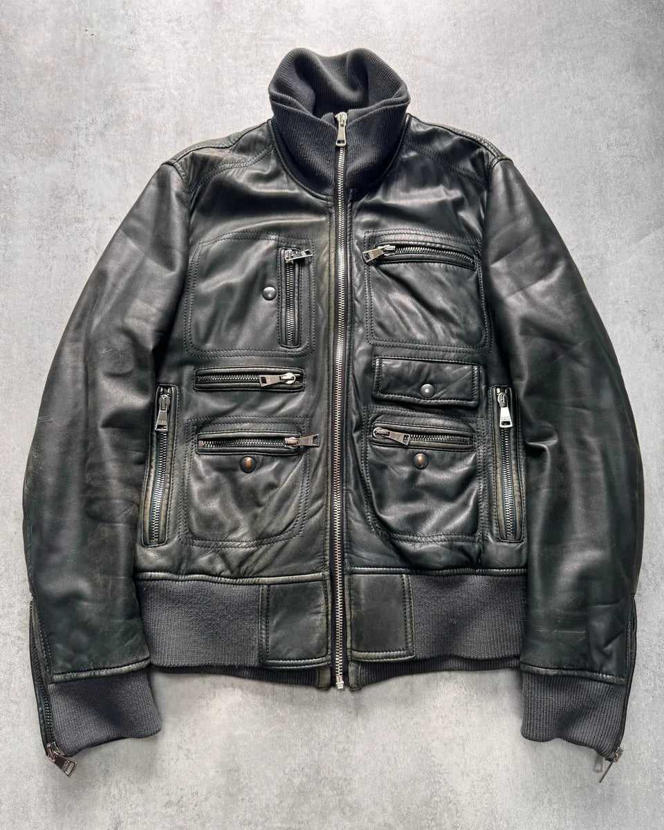 Dolce & Gabbana Multi-Zip Dark Olive Leather Jacket (M) 0