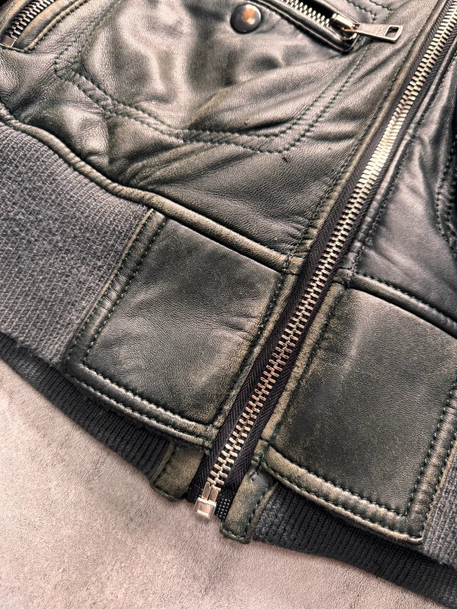 Dolce & Gabbana Multi-Zip Dark Olive Leather Jacket (M) 3