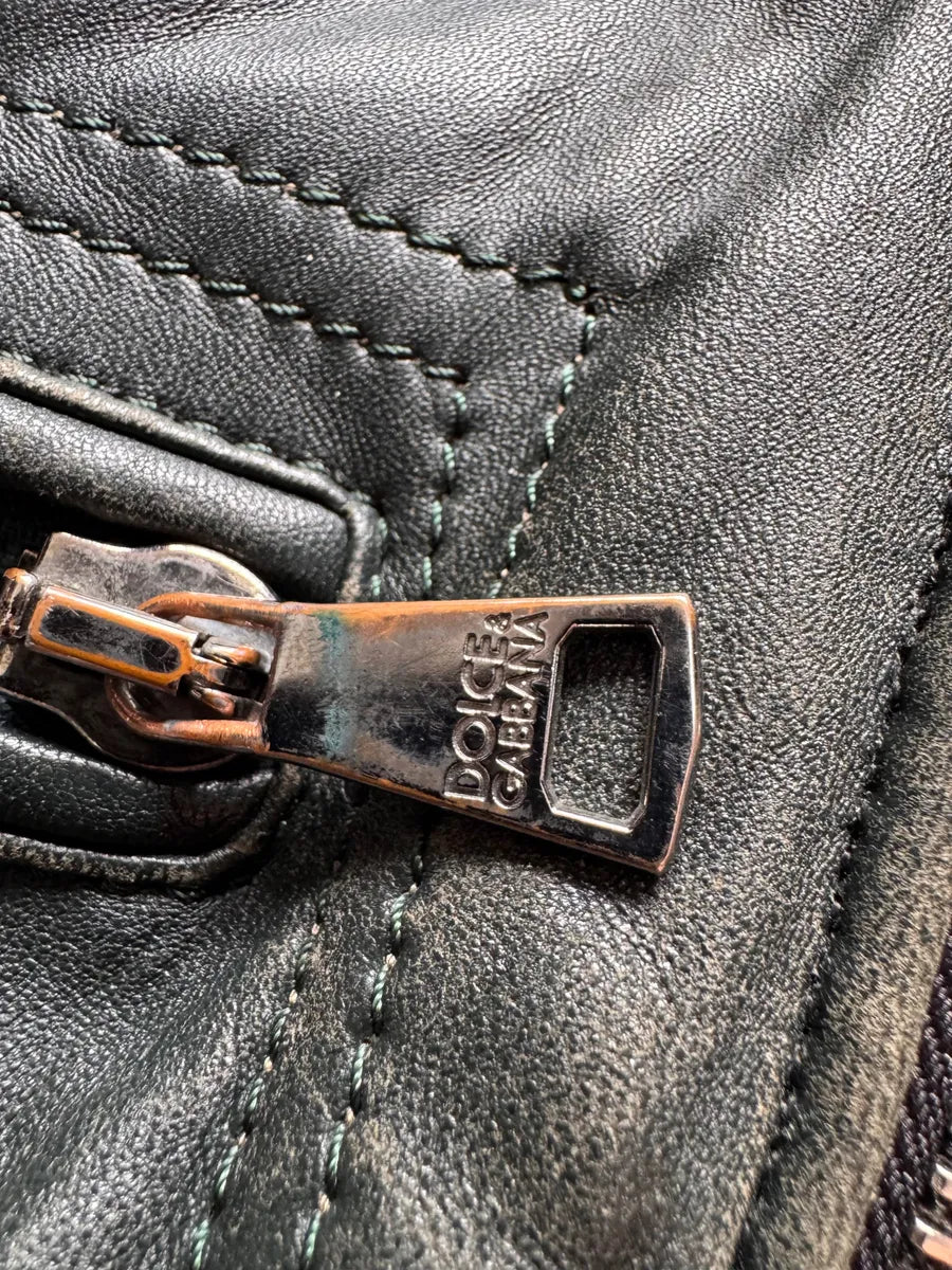 Dolce & Gabbana Multi-Zip Dark Olive Leather Jacket (M) 5