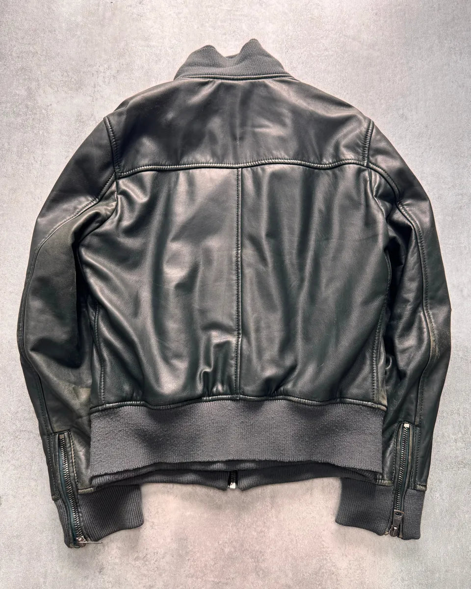 Dolce & Gabbana Multi-Zip Dark Olive Leather Jacket (M) 6