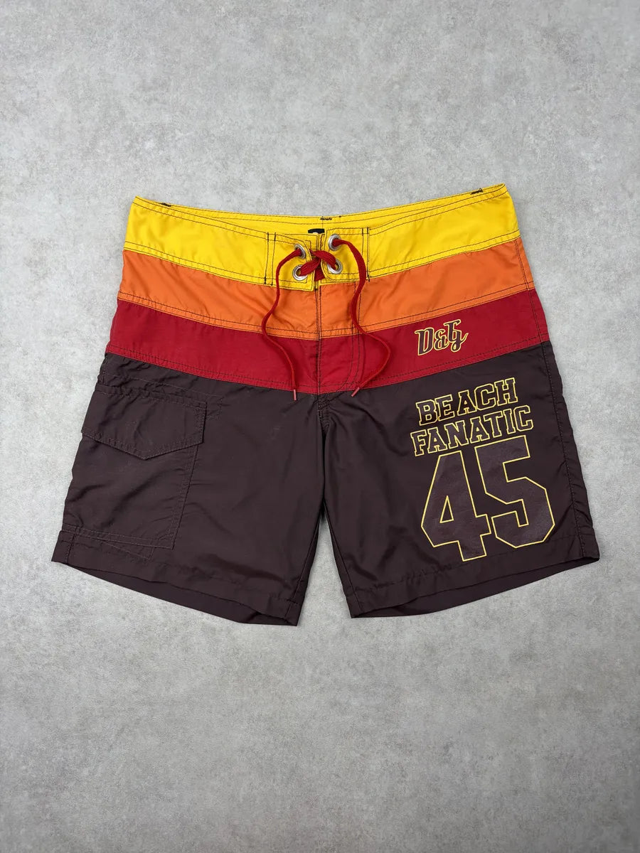 SS2006 Dolce & Gabbana Brown Orange Nylon Striped Swim Shorts GXuYaeo 0