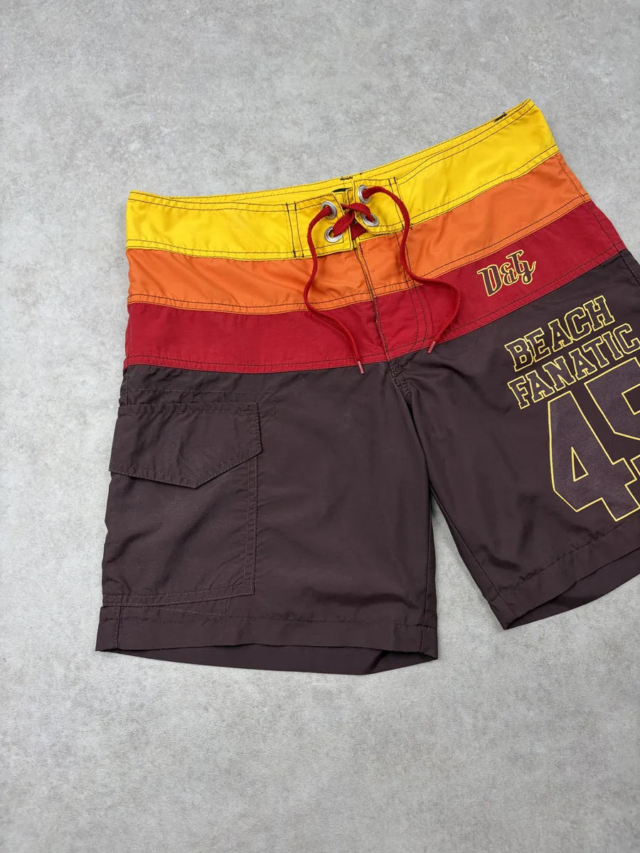SS2006 Dolce & Gabbana Brown Orange Nylon Striped Swim Shorts GXuYaeo 4