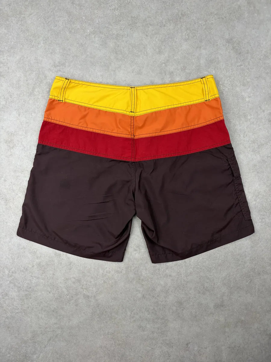 SS2006 Dolce & Gabbana Brown Orange Nylon Striped Swim Shorts GXuYaeo 6