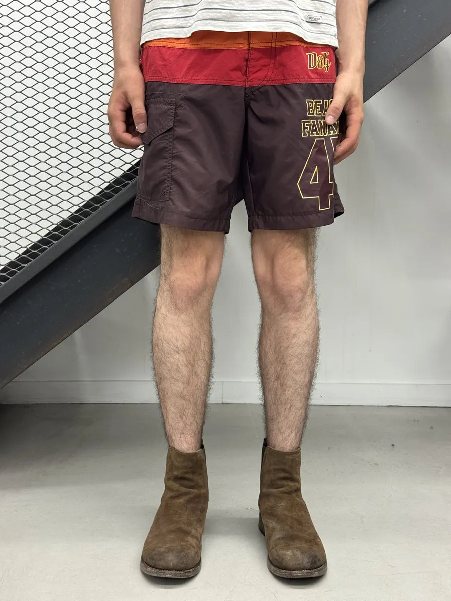 SS2006 Dolce & Gabbana Brown Orange Nylon Striped Swim Shorts GXuYaeo 1