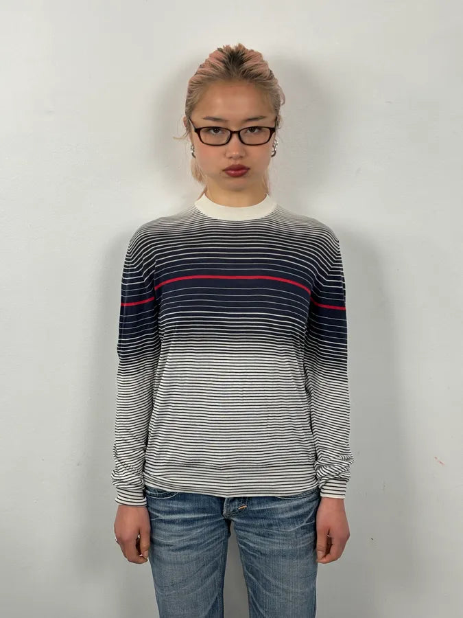 2000s Dolce & Gabbana Navy & White Gradient Striped Sweater kyIJVjB 0