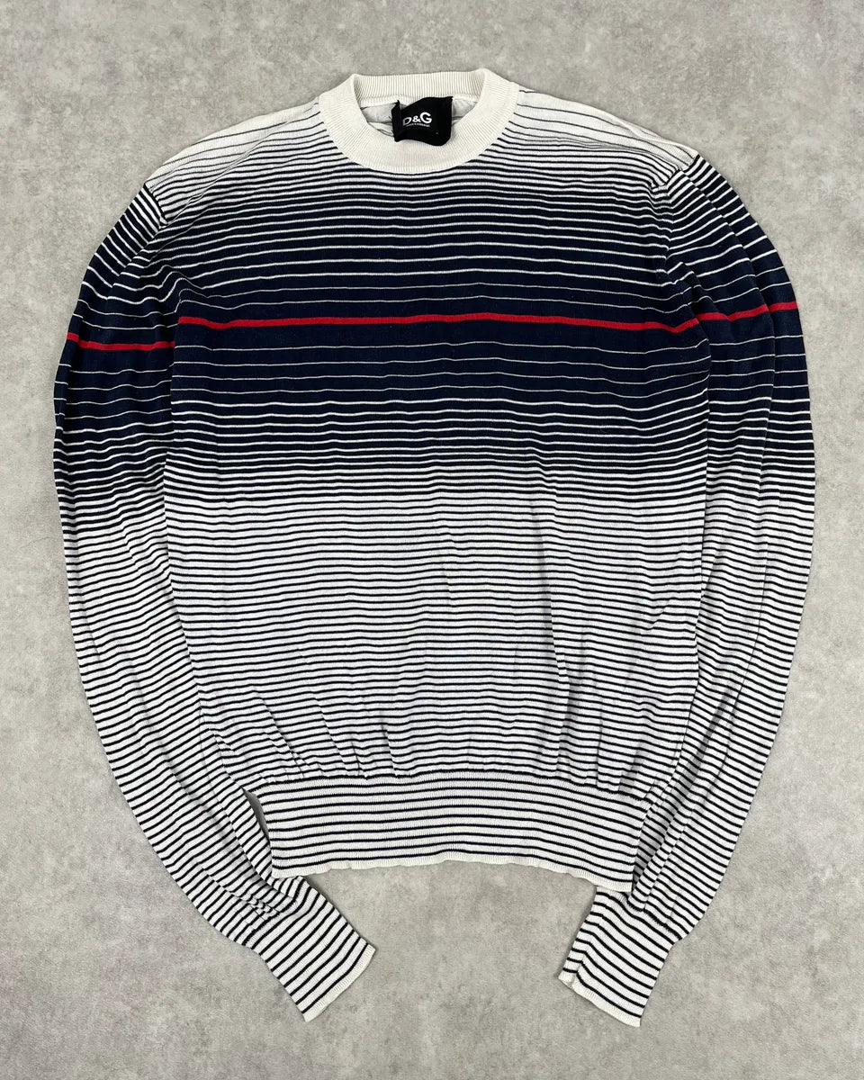 2000s Dolce & Gabbana Navy & White Gradient Striped Sweater kyIJVjB 2