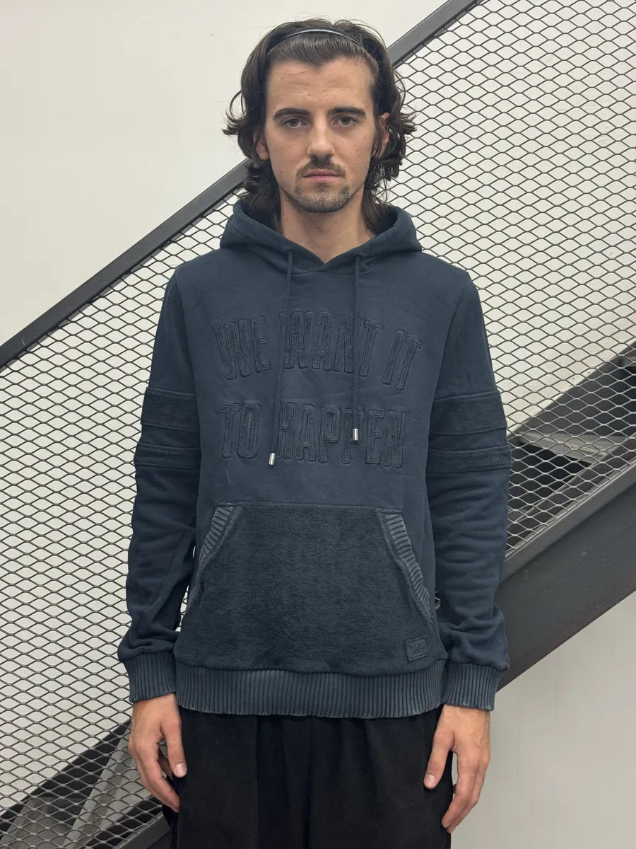 2000s Dolce & Gabbana Navy Blue Mixed Fleece Hoodie TTgaLVr 1