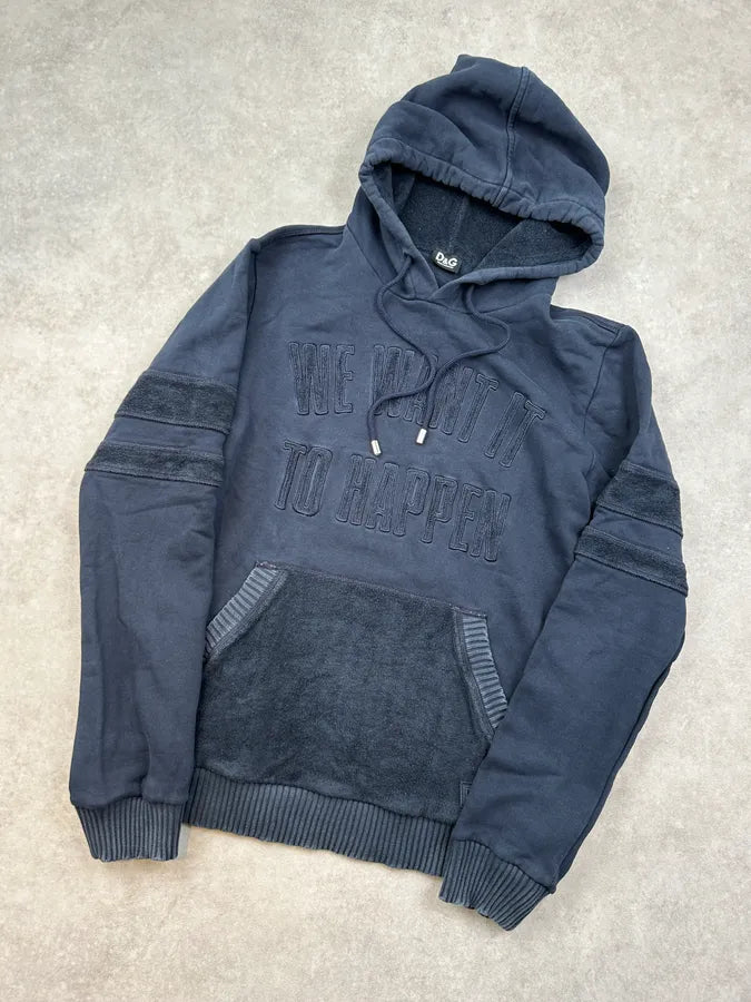 2000s Dolce & Gabbana Navy Blue Mixed Fleece Hoodie TTgaLVr 3