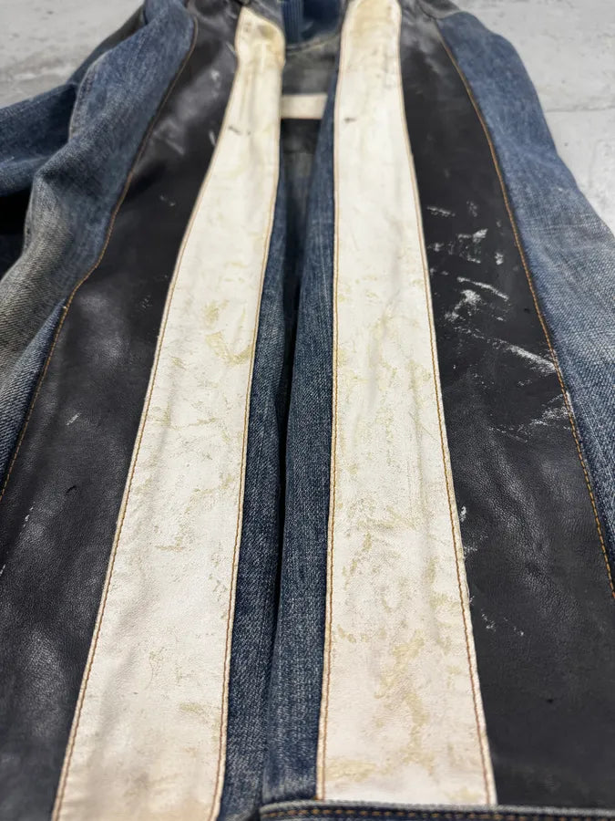 AW2005 Dolce & Gabbana Navy Hybrid Leather & Denim Jacket OEYzZik 11