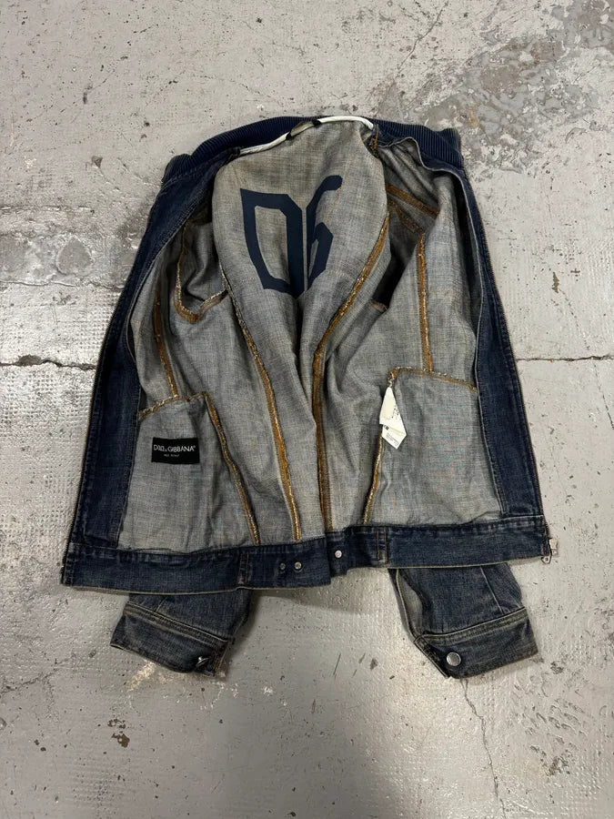 AW2005 Dolce & Gabbana Navy Hybrid Leather & Denim Jacket OEYzZik 8