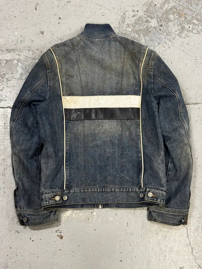 AW2005 Dolce & Gabbana Navy Hybrid Leather & Denim Jacket OEYzZik 3