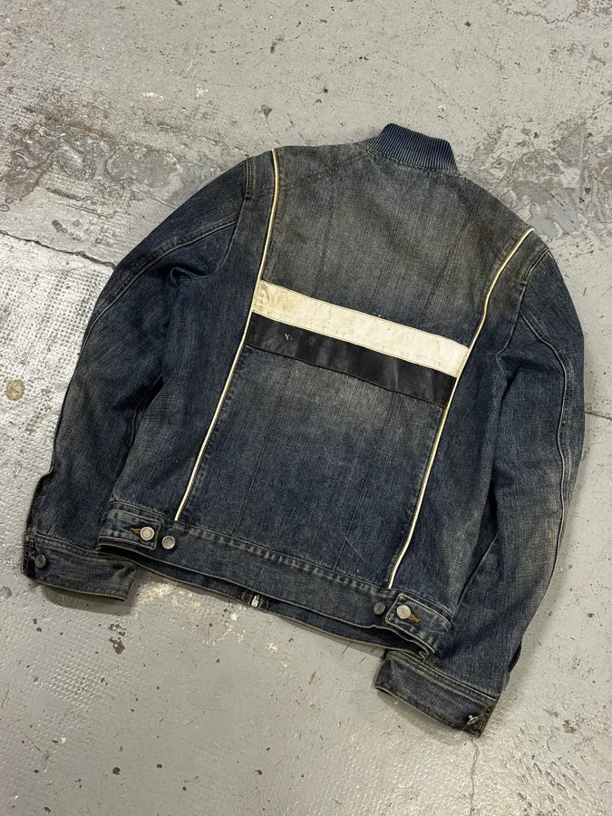 AW2005 Dolce & Gabbana Navy Hybrid Leather & Denim Jacket OEYzZik 7