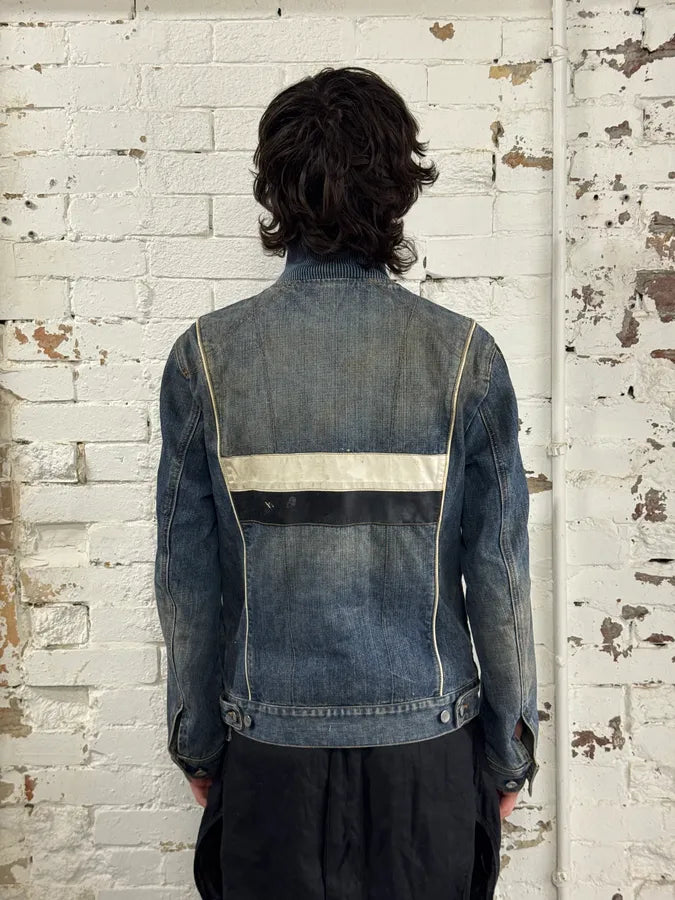 AW2005 Dolce & Gabbana Navy Hybrid Leather & Denim Jacket OEYzZik 2