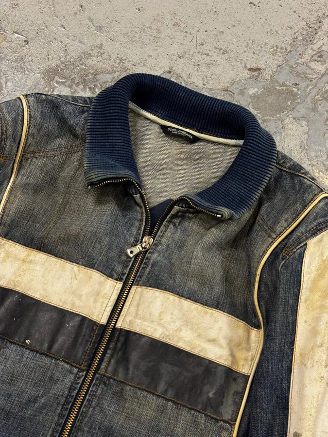 AW2005 Dolce & Gabbana Navy Hybrid Leather & Denim Jacket OEYzZik 5