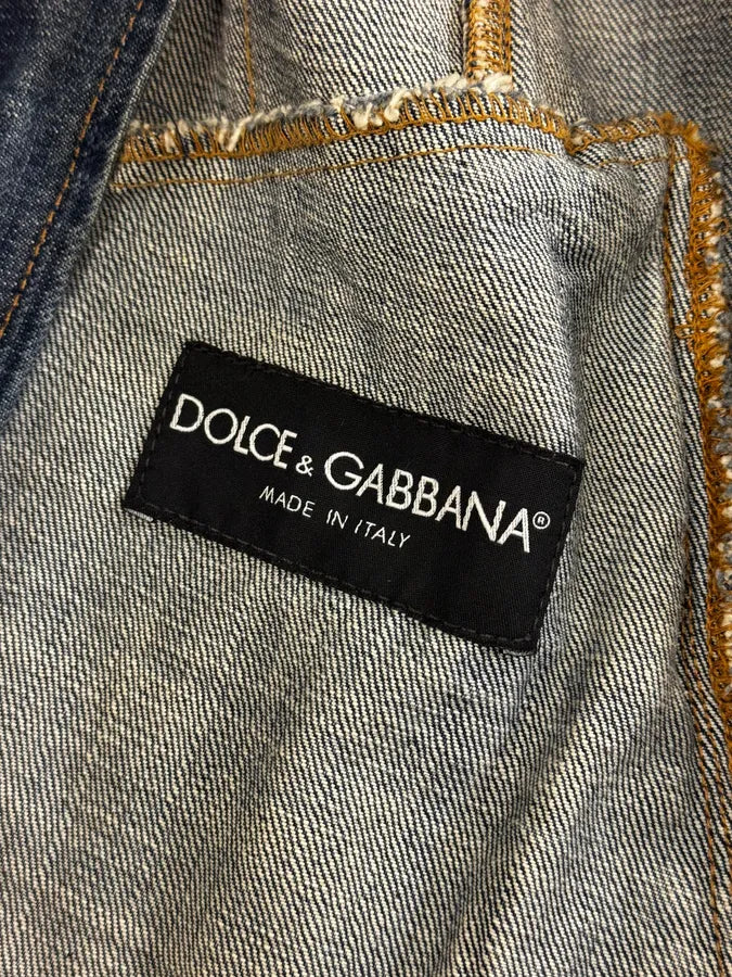 AW2005 Dolce & Gabbana Navy Hybrid Leather & Denim Jacket OEYzZik 14