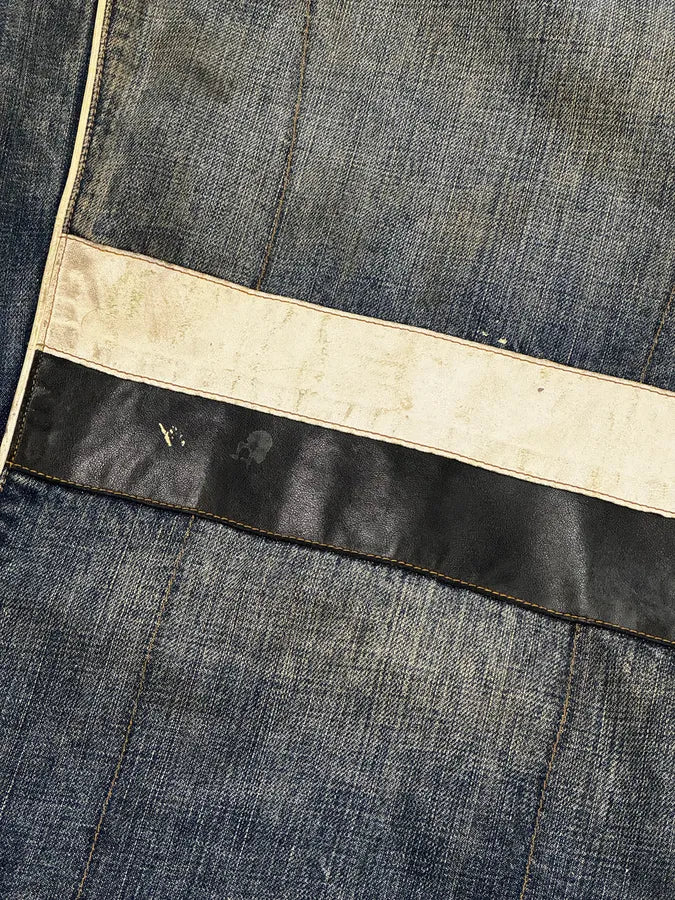 AW2005 Dolce & Gabbana Navy Hybrid Leather & Denim Jacket OEYzZik 12