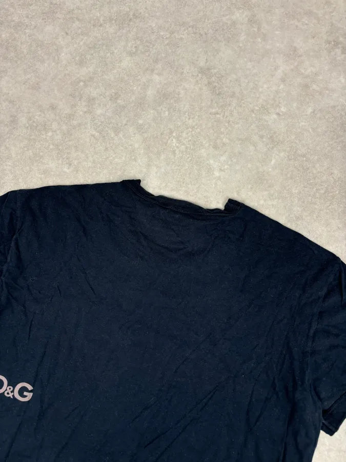 SS2004 Dolce & Gabbana Navy Cotton Contrast Crew Neck T-Shirt maGwksX 5